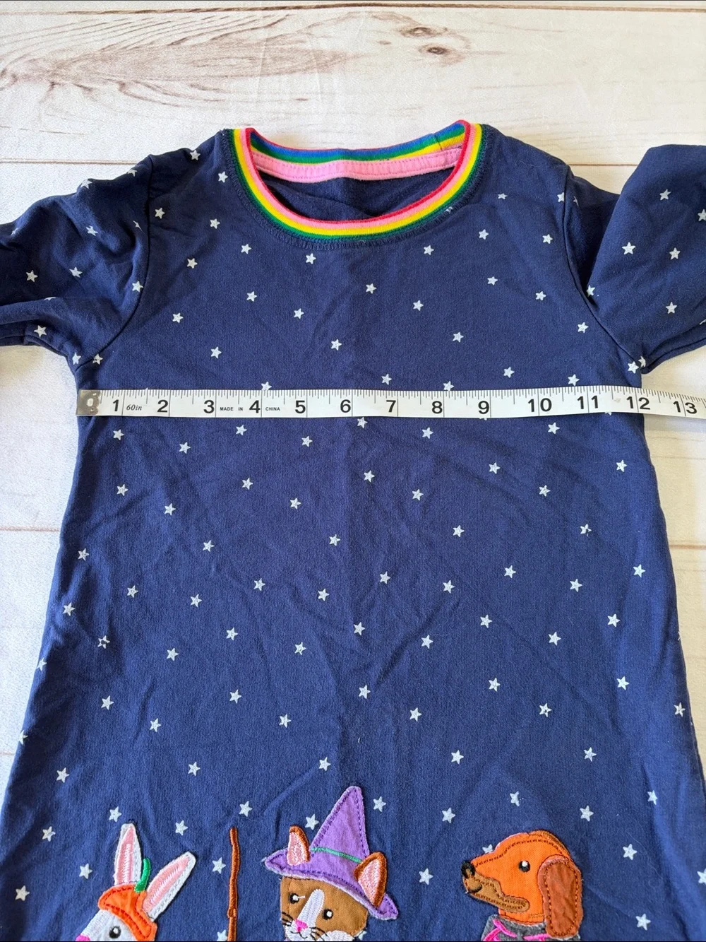 Mini Boden Kids Navy Star Halloween Swearshirt Dress with Animal Appliqués